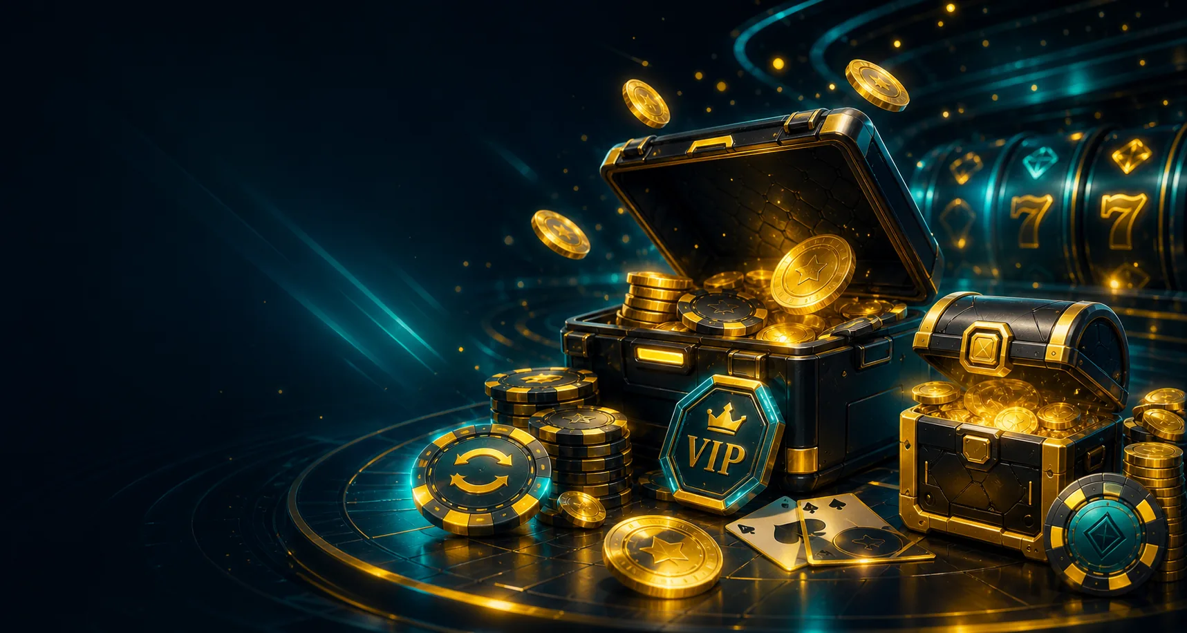 PlayBaze bonusser med præmiekufferter, mønter, casinochips og slotmaskiner