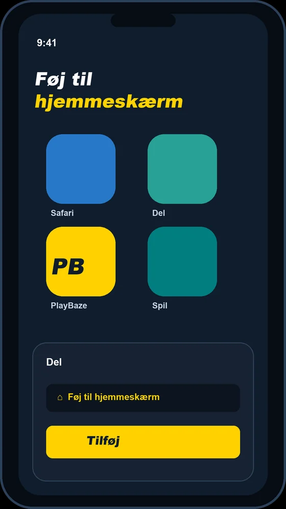 PlayBaze iOS web-app føjet til hjemmeskærmen i Safari